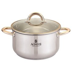 Кастрюля Agness со стекл.крышкой, 1,8л, 16х9,5 см, нерж.сталь 18/10, индукцион.дно (937-732)
