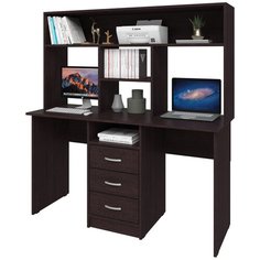 Письменный стол СитиМебель на два рабочих места с 3 ящиками и надстройкой, ШхГ: 160х50 см, цвет: венге цаво