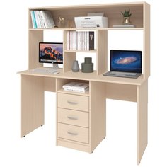 Письменный стол СитиМебель на два рабочих места с 3 ящиками и надстройкой, ШхГ: 180х50 см, цвет: дуб молочный