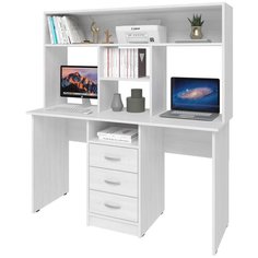 Письменный стол СитиМебель на два рабочих места с 3 ящиками и надстройкой, ШхГ: 180х50 см, цвет: белый