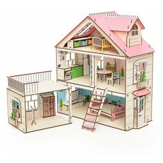Деревянный кукольный домик с мебелью "Коттедж с пристройкой" M Wood