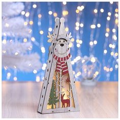 Фигура деревянная Luazon Lighting "Елка Олень в шарфе", (от батареек) 5 LED, белая (3667594)