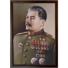 Портрет Сталин И.В., арт. ПТ-14-1-А4 размер А-4 (21x30 см), багетная рамка под золото Mega Art