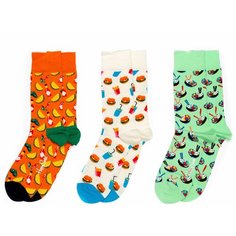 Носки Happy Socks Food Lover, 3 пары, размер 41-46, белый/оранжевый/зеленый