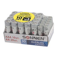 Батарейки КОМПЛЕКТ 30 (20+10) шт., SONNEN Alkaline, AA+ААА (LR6+LR03), в коробке Sonnenschein