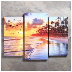 Часы настенные Сюжет модульные, "Пальмы на закате", 60*80 см