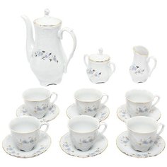 Кофейный сервиз Cmielow Rococo (Голубой цветок), 6 персон, 15 предм.