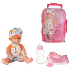 Игровой набор JUNFA Пупс 25см с аксессуарами в чемоданчике в комбинезончике со зверятами 2 вида в коллекции