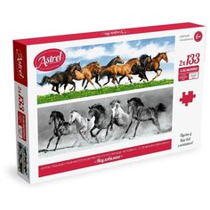 Пазл Astrel Панорама "Неуловимые" Кони 2 картинки по 133 элемента Origami