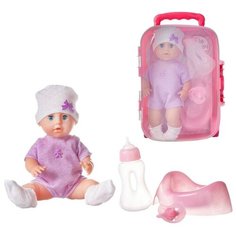 Игровой набор JUNFA Пупс 25см с аксессуарами в чемоданчике в вязаном комбинезончике с мишкой 2 вида в коллекции