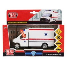 Машинка Технопарк Газель Next Скорая металллическая, свет, звук, инерция,15см