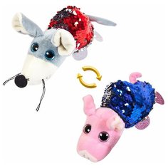 Перевертыши. Мышка/Свинка с пайетками 16 см, игрушка мягкая A Btoys