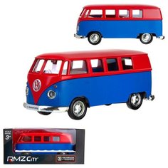 Машинка металлическая Uni-Fortune RMZ City 1:32 Автобус инерционный Volkswagen Type 2 (T1) Transporter, цвет матовый красный с синим, 16,5*7,5*7 см