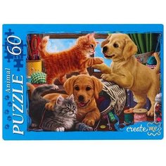 Пазл Рыжий кот Щенки и котята 60 элементов