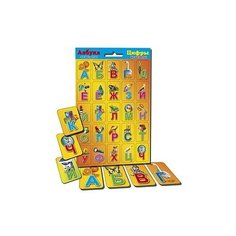 Игра настольная. Карточки обучающие на магнитах. Азбука И цифры в пакете. Синяя мини (Арт.АМ-7260) Рыжий кот