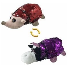 Мягкая игрушка ABtoys Перевертыши. Корова/ Ежик с пайетками,16 см