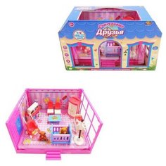Игровой набор Abtoys Счастливые друзья Модульная комната Спальня с мебелью и фигурками животных, 13 предметов, в коробке