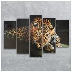 Часы настенные Сюжет модульные, "Леопард", 80*140 см