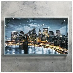 Часы настенные Сюжет серия: Город, "Бруклинский Мост, Ночной Нью-Йорк", 35*60 см