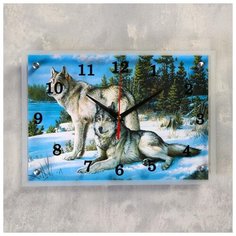 Часы настенные Сюжет прямоугольные, "Волки в Зимнем Лесу", 25*35 см