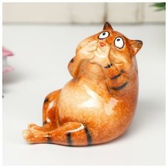 Сувенир полистоун лак "Рыжий кот молчун" 9,2х7х11,5 см 4825419 Сима ленд