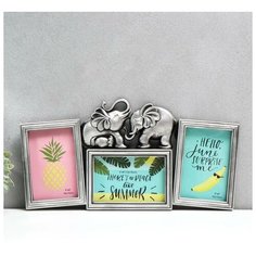 Фоторамка пластик на 3 фото 10х15 см "Два слона" тёмное серебро 22х43х2 см 5310557 Сима ленд