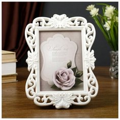 Фоторамка пластик 13х18 см "Завитки и цветы" белая 25,5х19 см 4495352 Сима ленд