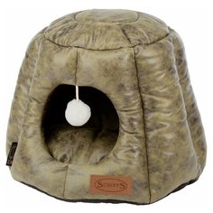 Лежанка - домик для кошек SCRUFFS "Knightsbridge Cat Igloo", экокожа, оливковый, 48x48x38см (Великобритания)