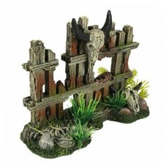 Декорация для аквариума AQUA DELLA "Череп с рогами на ограде", коричневый, 19.2x7.5x13.5см (Бельгия)