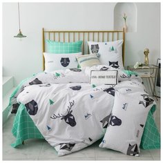 Комплект постельного белья СИТРЕЙД CLR096, Евро, наволочки 50х70,70x70, простыня на резинке 160х200 см