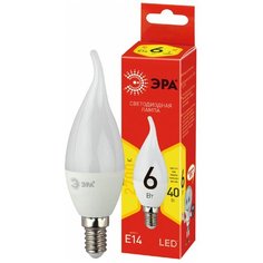 ЭРА ECO LED BXS-6W-827-E14 ЭРА (диод, свеча на ветру, 6Вт, тепл, E14) (10/100/2800) ERA