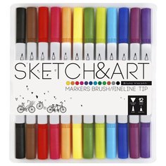 Набор двусторонних скетч маркеров (кисточка + линер) "SKETCH&ART" 12 ЦВ. Bruno Visconti