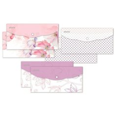 Папка конверт на кнопке Travel, 180мкм, Flower Dreams ассорти, 6 шт.уп Attache