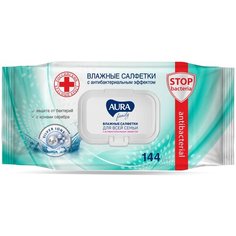Влажные салфетки Aura Family антибактериальные с ионами серебра, 144 шт.