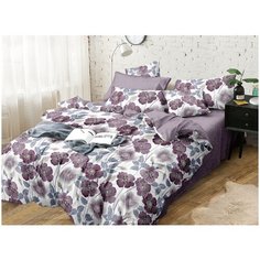 Постельное белье поплин F-32016 2-х спальное с евро простыней Iv Selena