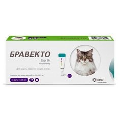 Бравекто (MSD Animal Health) капли от блох и клещей Спот Он для кошек 6,25-12,5 кг