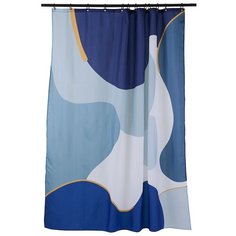 Штора для ванной синего цвета с авторским принтом из коллекции Freak Fruit Tkano