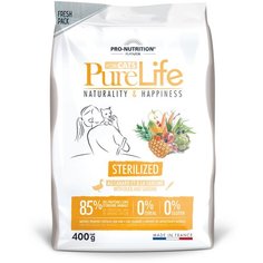 Сухой корм для стерилизованных кошек Flatazor Pure Life с уткой, с сардиной, беззерновой, профилактика избыточного веса 400 г