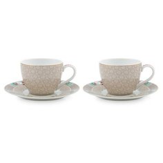Набор из 2-х чашечек для эспрессо с блюдцем Pip Studio Blushing Birds Khaki, 120 мл, 51.004.090