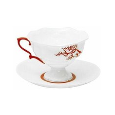 Чашка с блюдцем чайная. Императорский фарфоровый завод. Форма Наташа. Рисунок Коралл. 220 мл.