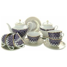 Сервиз чайный. Императорский фарфоровый завод. Форма Весенняя. Рисунок Саламандра. 14 предметов.