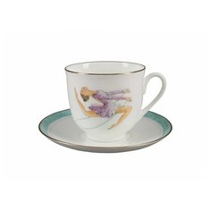 Чашка с блюдцем кофейная. Императорский фарфоровый завод. Форма Ландыш. Рисунок Скакалка. Костяной фарфор. 180 мл.