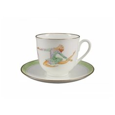 Чашка с блюдцем кофейная. Императорский фарфоровый завод. Форма Ландыш. Рисунок Лента. Костяной фарфор. 180 мл.