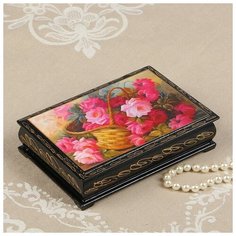Шкатулка «Розовые цветы в корзинке», 11×16 см, лаковая миниатюра 2664001 Сима ленд