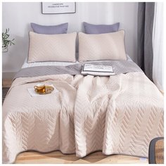 Покрывало двустороннее СИТРЕЙД, цвет КРЕМОВЫЙ/СЕРЫЙ, 230х250 см с наволочками 50х70 см