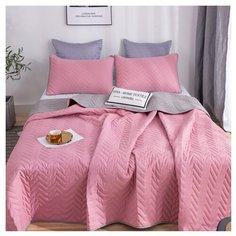 Покрывало двустороннее СИТРЕЙД, цвет РОЗОВЫЙ/СЕРЫЙ, 160х220 см с наволочкой 50х70 см