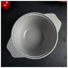 Кастрюля Kukmara 1 л, стеклянная крышка, антипригарное покрытие, светлый мрамор
