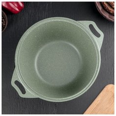 Кастрюля Kukmara "Фисташковый мрамор", 4 л, антипригарное покрытие, стеклянная крышка