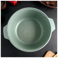 Кастрюля-жаровня Kukmara 4 л, стеклянная крышка, антипригарное покрытие, фисташковый мрамор