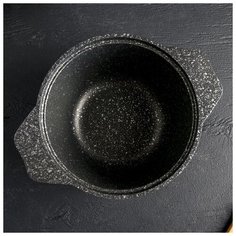Кастрюля Kukmara 1 л, стеклянная крышка, антипригарное покрытие, темный мрамор